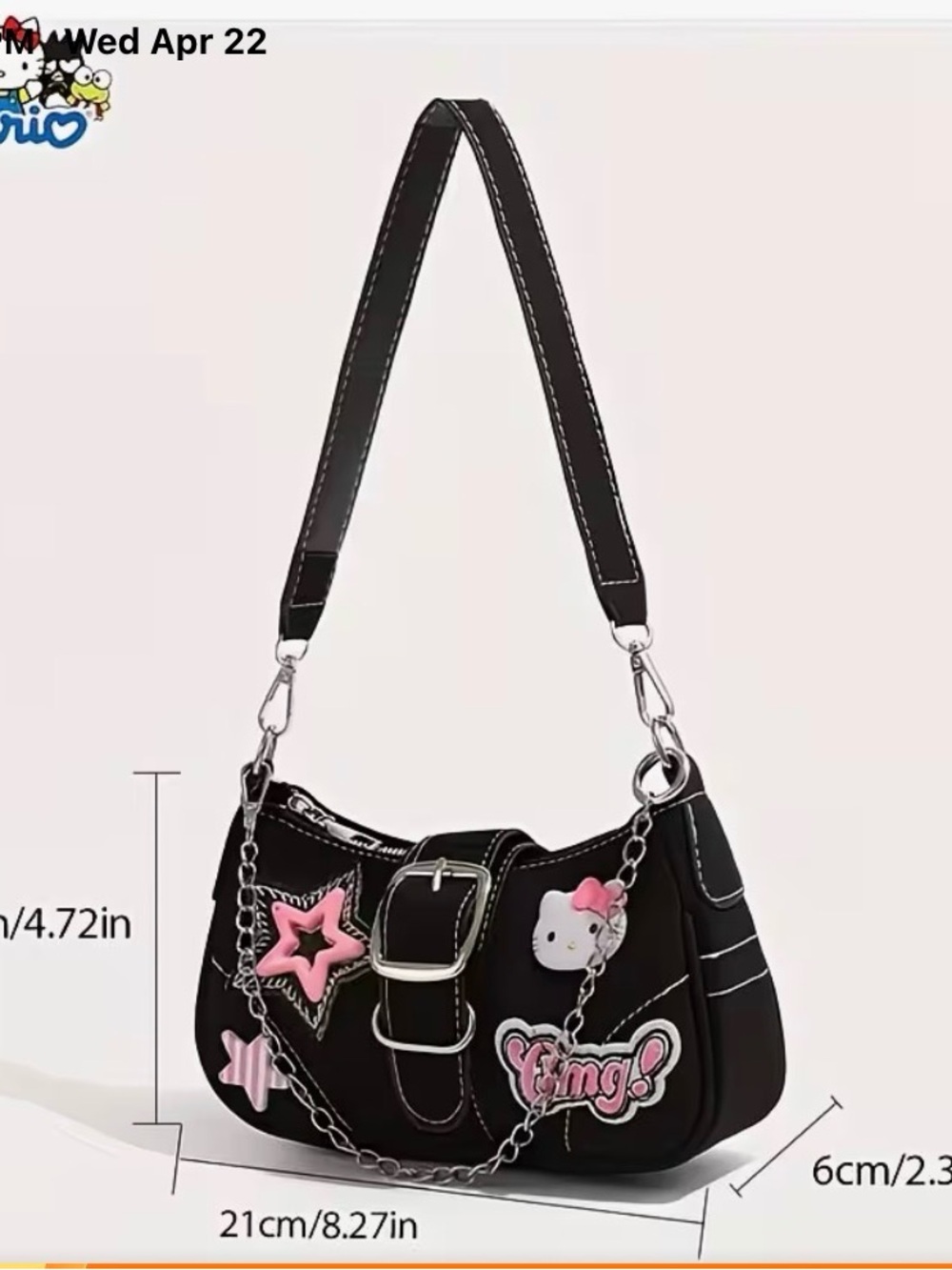Sanrio Hello Kitty Y2K Shoulder Bag Black Kawaii Purse Chain Strap Cute Mini Bag - Picture 4 of 9